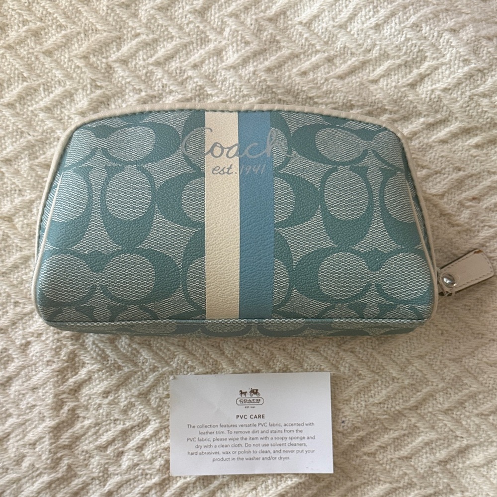 Coach Blue and Cream Zip Wallet